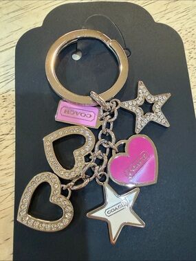Coach Pink Heart & Rhinestone Star and Heart Keychain Charm